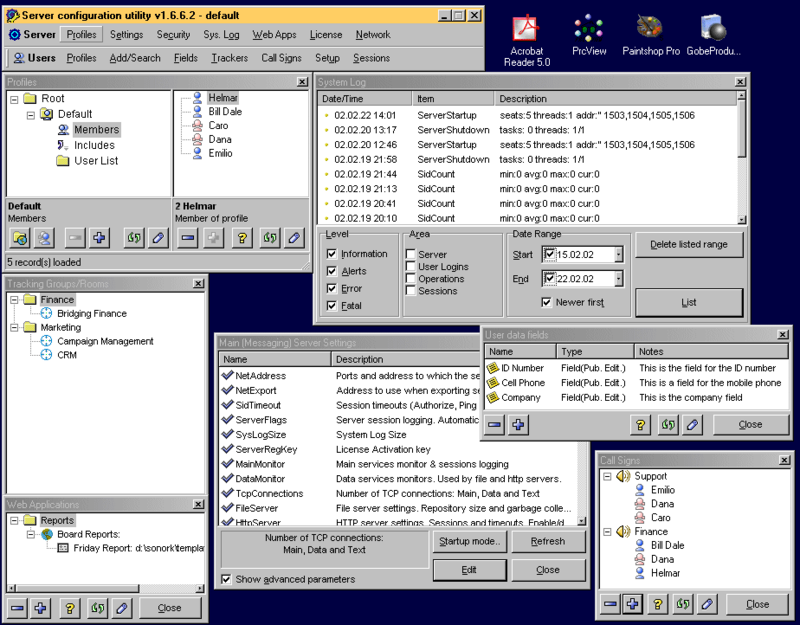 Sonork Instant Messaging Server Screenshot